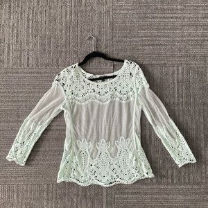 Express M Mint Lace Sheer Top